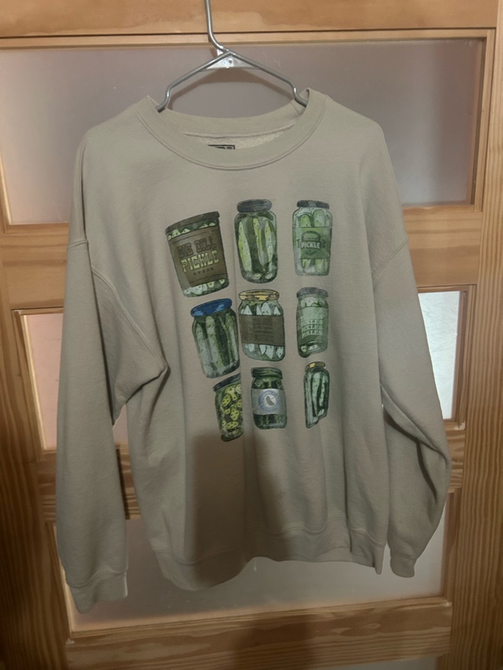Graphic Pickle Jar Crewneck Sweatshirt in Beige